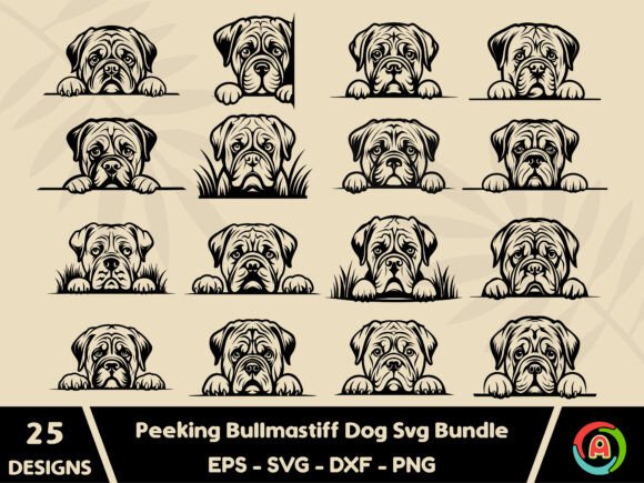 Peeking Bullmastiff Dog Svg Bundle